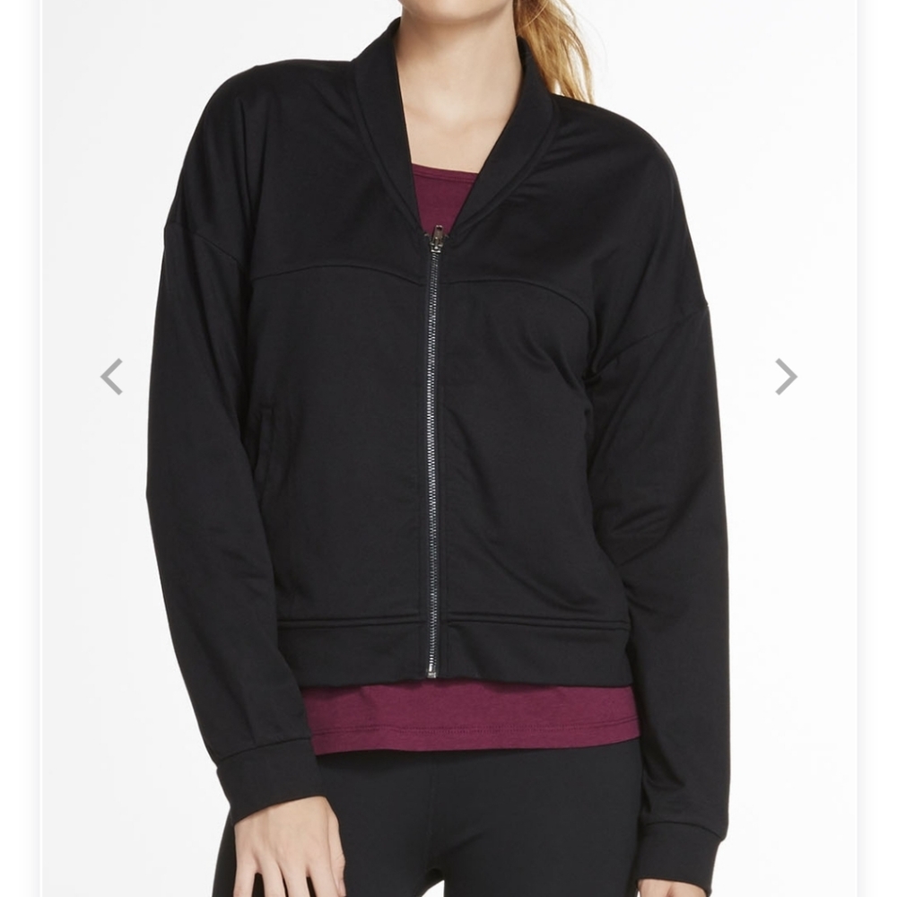 Fabletics xlarge Attis black pleated back black lightweight bomber jacket